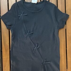 Zara Dark Off Black Kids Tee with Bow Details